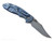 Rick Hinderer Knives Non Flipper XM-18 3.5" Bowie folding knife with thumb stud - shown open lock side.  Stonewashed MagnaCut stainless steel plain edge blade.  Translucent Green G-10 handle with Bead Blast Blue lock side.  Model KXM35NFBO.