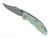 Rick Hinderer Knives Non Flipper XM-18 3.5" Bowie folding knife with thumb stud - shown open presentation side.  Stonewashed MagnaCut stainless steel plain edge blade.  Translucent Green G-10 handle with Bead Blast Bronze lock side.  Model KXM35NFBO.