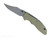 Rick Hinderer Knives Non Flipper XM-18 3.5" Bowie folding knife with thumb stud - shown open presentation side.  Stonewashed MagnaCut stainless steel plain edge blade.  OD green G-10 handle with Bead Blast Green lock side.  Model KXM35NFBO.