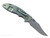 Rick Hinderer Knives Non Flipper XM-18 3.5" Bowie folding knife with thumb stud - shown open lock side.  Stonewashed MagnaCut stainless steel plain edge blade.  OD green G-10 handle with Bead Blast Green lock side.  Model KXM35NFBO.