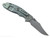 Rick Hinderer Knives Non Flipper XM-18 3.5" Bowie folding knife with thumb stud - shown open lock side.  Stonewashed MagnaCut stainless steel plain edge blade.  Translucent Green G-10 handle with Bead Blast Green lock side.  Model KXM35NFBO.