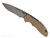Rick Hinderer Knives Non Flipper XM-18 3.5" Recurve folding knife with thumb stud - shown open presentation side.  Stonewashed MagnaCut stainless steel plain edge blade.  Coyote G-10 handle with stonewashed lock side.  Model KXM35NFREC.
