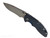 Rick Hinderer Knives Non Flipper XM-18 3.5" Recurve folding knife with thumb stud - shown open presentation side.  Stonewashed MagnaCut stainless steel plain edge blade.  Blue - black G-10 handle with stonewashed lock side.  Model KXM35NFREC.
