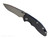 Rick Hinderer Knives Non Flipper XM-18 3.5" Recurve folding knife with thumb stud - shown open presentation side.  Stonewashed MagnaCut stainless steel plain edge blade.  Black G-10 handle with stonewashed blue lock side.  Model KXM35NFREC.