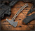 RMJ Tactical Storm Crow tomahawk - shown out of sheath obverse.  Tungsten Cerakote 80CRV2 steel plain edge head.  Hyena Brown G-10 handle.  Model T-SC-TU-HB.