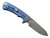 Rick Hinderer Knives Project X Sheepsfoot folding knife with flipper tab - shown open lock side.  Stonewash MagnaCut stainless steel plain edge blade.  Black G-10 handle with stonewash blue lock side.  Model KPXSHF.
