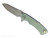 Rick Hinderer Knives Project X Sheepsfoot folding knife with flipper tab - shown open presentation side.  Stonewash MagnaCut stainless steel plain edge blade.  Translucent Green G-10 handle with stonewash blue lock side.  Model KPXSHF.