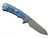 Rick Hinderer Knives Project X Sheepsfoot folding knife with flipper tab - shown open lock side.  Stonewash MagnaCut stainless steel plain edge blade.  Translucent Green G-10 handle with stonewash blue lock side.  Model KPXSHF.