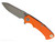 Rick Hinderer Knives Project X Sheepsfoot folding knife with flipper tab - shown open presentation side.  Stonewash MagnaCut stainless steel plain edge blade.  Orange G-10 handle with stonewash bronze lock side.  Model KPXSHF.