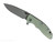 Rick Hinderer Knives XM-18 3.5" Slicer Hollow Grind folding knife with thumb stud and flipper tab - shown open presentation side.  Working Finish MagnaCut stainless steel plain edge blade.  Translucent Green G-10 handle with Working Finish lock side.  Model KXM35SLHO.