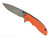 Rick Hinderer Knives XM-18 3.5" Spear Point folding knife with thumb stud and flipper tab - shown open presentation side.  Stonewash MagnaCut stainless steel plain edge blade.  Orange G-10 handle with Working Finish lock side.  Model KXM35SPE.