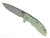 Rick Hinderer Knives XM-18 3.5" Spear Point folding knife with thumb stud and flipper tab - shown open presentation side.  Stonewash MagnaCut stainless steel plain edge blade.  Translucent Green G-10 handle with Working Finish lock side.  Model KXM35SPE.
