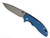 Rick Hinderer Knives XM-18 3.5" Spear Point folding knife with thumb stud and flipper tab - shown open presentation side.  Stonewash MagnaCut stainless steel plain edge blade.  Blue - black G-10 handle with stonewash black DLC lock side.  Model KXM35SPEDLC.