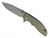 Rick Hinderer Knives XM-18 3.5" Spear Point folding knife with thumb stud and flipper tab - shown open presentation side.  Stonewash MagnaCut stainless steel plain edge blade.  OD green G-10 handle with stonewash black DLC lock side.  Model KXM35SPEDLC.
