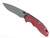 Rick Hinderer Knives Non Flipper XM-18 3.5" Recurve folding knife with thumb stud - shown open presentation side.  Working Finish MagnaCut stainless steel plain edge blade.  Red G-10 handle with Battle Bronze lock side.  Model KXM35NFREC.