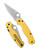 Spyderco Paramilitary 2 Lightweight Salt folding knife with thumb hole - shown open presentation side and closed pocket clip side.  Satin MagnaCut stainless steel plain edge blade.  Yellow FRN handle.  Model C81PYL2.