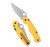 Spyderco Paramilitary 2 Lightweight Salt folding knife with thumb hole - shown open presentation side and closed pocket clip side.  Satin MagnaCut stainless steel serrated edge blade.  Yellow FRN handle.  Model C81SYL2.