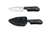 Spyderco Street Beat fixed blade knife - shown out of sheath obverse and in sheath obverse.  Satin VG-10 stainless steel plain edge blade.  Black Micarta handle.  Model FB15P.
For reference only.