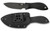 Spyderco Bill Moran Drop Point fixed blade knife - shown out of sheath obverse and in sheath obverse.  Black VG-10 stainless steel plain edge blade.  Black FRN handle with Kraton inserts.  Model FB02PBB.
For reference only.