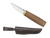 Spyderco Puukko fixed blade knife - shown out of sheath reverse and in sheath obverse.  Satin S30V stainless steel plain edge blade.  Brown G-10 handle.  Model FB28GPBN.
For reference only.