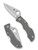 Spyderco Ladybug 3 folding knife with thumb hole - shown open obverse and closed reverse.  Satin VG-10 stainless steel plain edge blade.  Foliage Green FRN handle.  Model LFGP3.