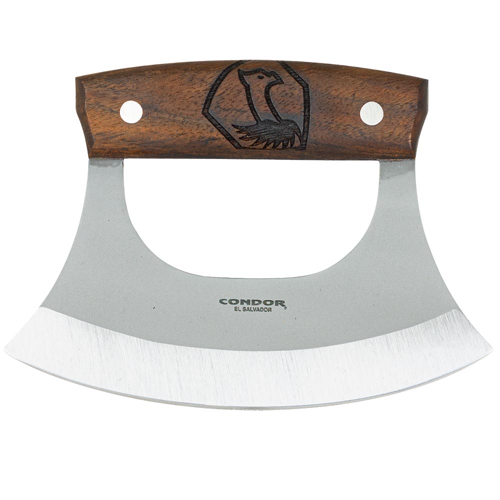 Condor Tool & Knife CTK5007-6.0HC Ulu Knife 6 Blasted Satin Blade, Walnut  Wood Handles, Welted Leather Sheath - KnifeCenter