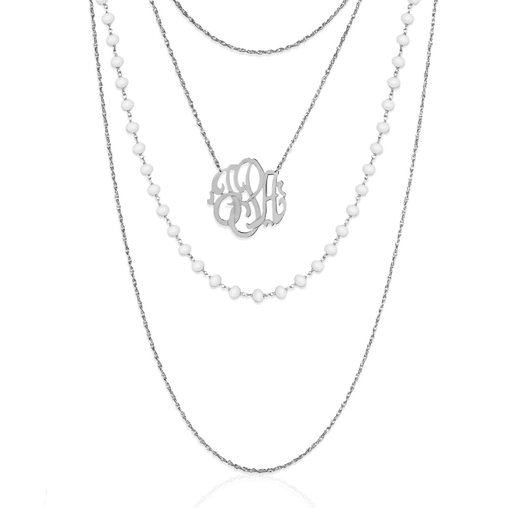Gold Block Monogram on Sterling Silver Necklace - Jane Basch Designs