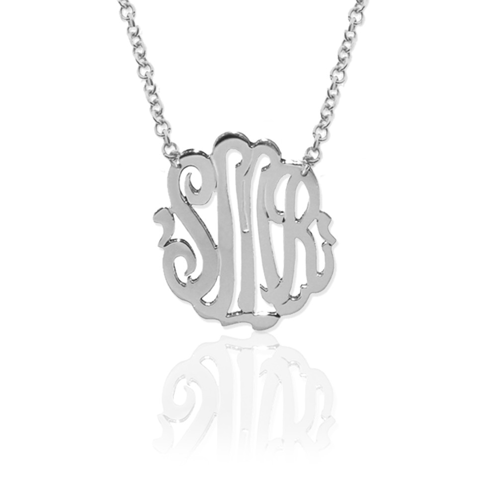 Gold Block Monogram on Sterling Silver Necklace - Jane Basch Designs