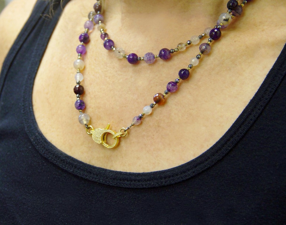 Wear It 3 Ways 36" Viola Agate & Pavé Diamond Lock Necklace