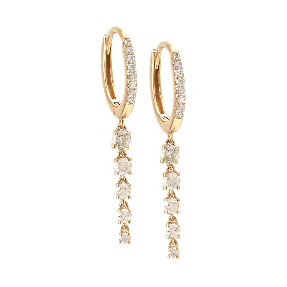 14K Gold Mini Hoop Earrings With 5 Drop Diamonds