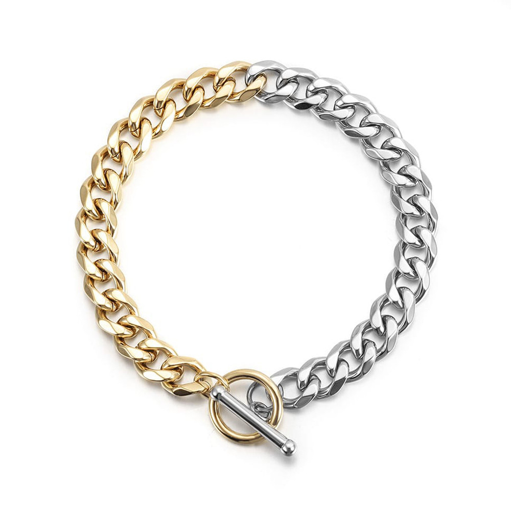 Stainless Steel Two-Tone Cuban Link Toggle Bracelet