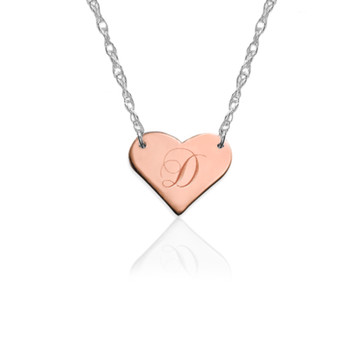 Gold Engraved Initial Heart on Sterling Silver Necklace