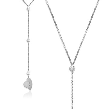 Lariat Necklace with CZ Accent and Initial Heart