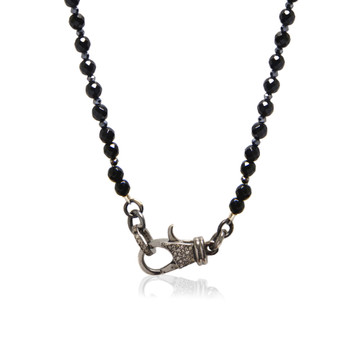 .925 Sterling Silver Diamond Lock on Onyx Beaded Chain