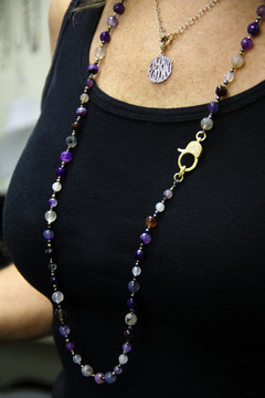 Wear It 3 Ways 36" Viola Agate & Pavé Diamond Lock Necklace