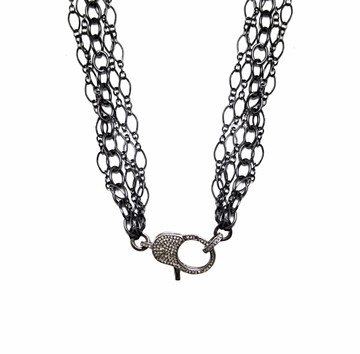 Multi-Strand Black Diamond Oxidized Sterling Silver Chain With Diamond Lock