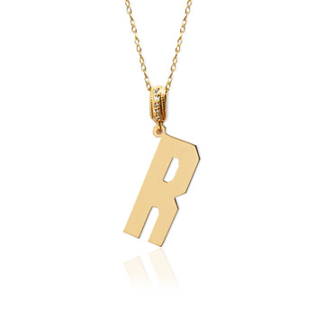 14K Gold Block initial With Diamond Bale