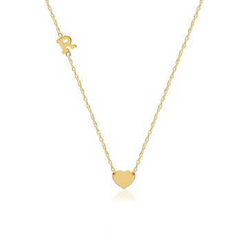 14K Gold Heart Charm and Initial Necklace