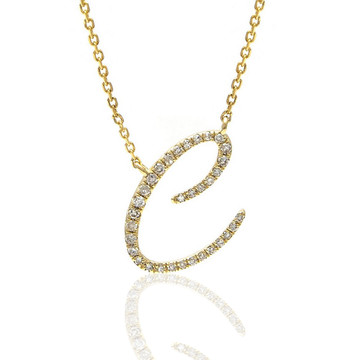 14K Gold Fancy Script Diamond Initial - Jane Basch Designs