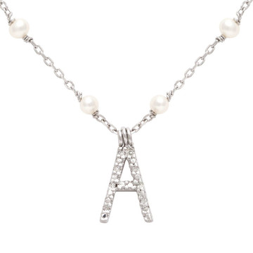 Diamond Initial With Pearl Station Necklace
