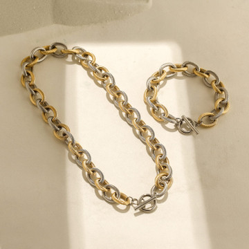 Twisted heavy cable stainless steel two-tone necklace