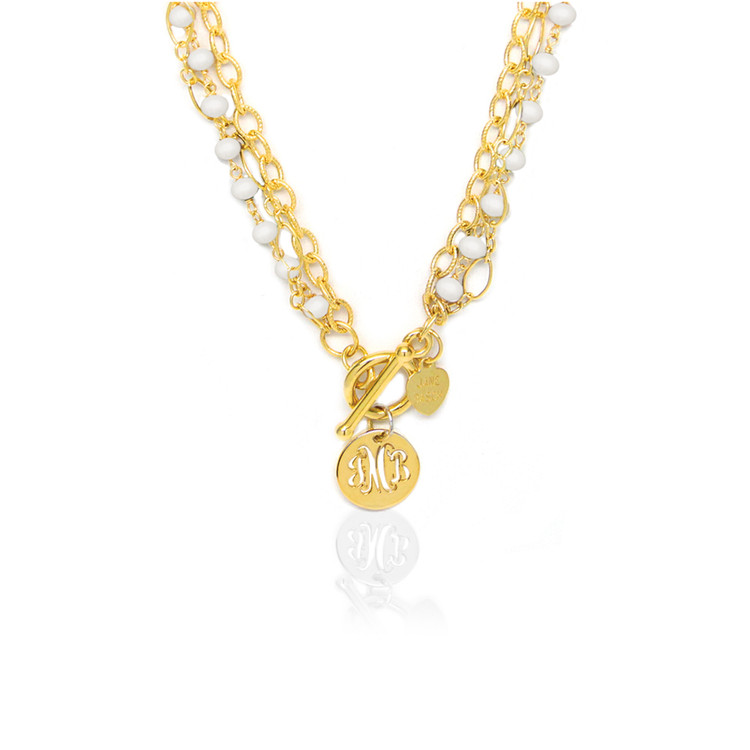 Pierced Disc Monogram Multi-Strand Pearl Necklace