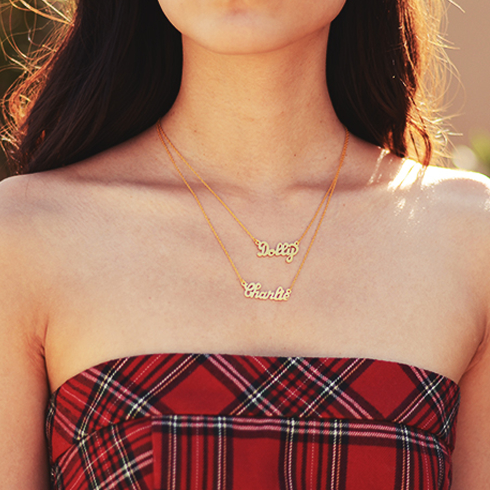 Gold Small Script Nameplate Necklace 