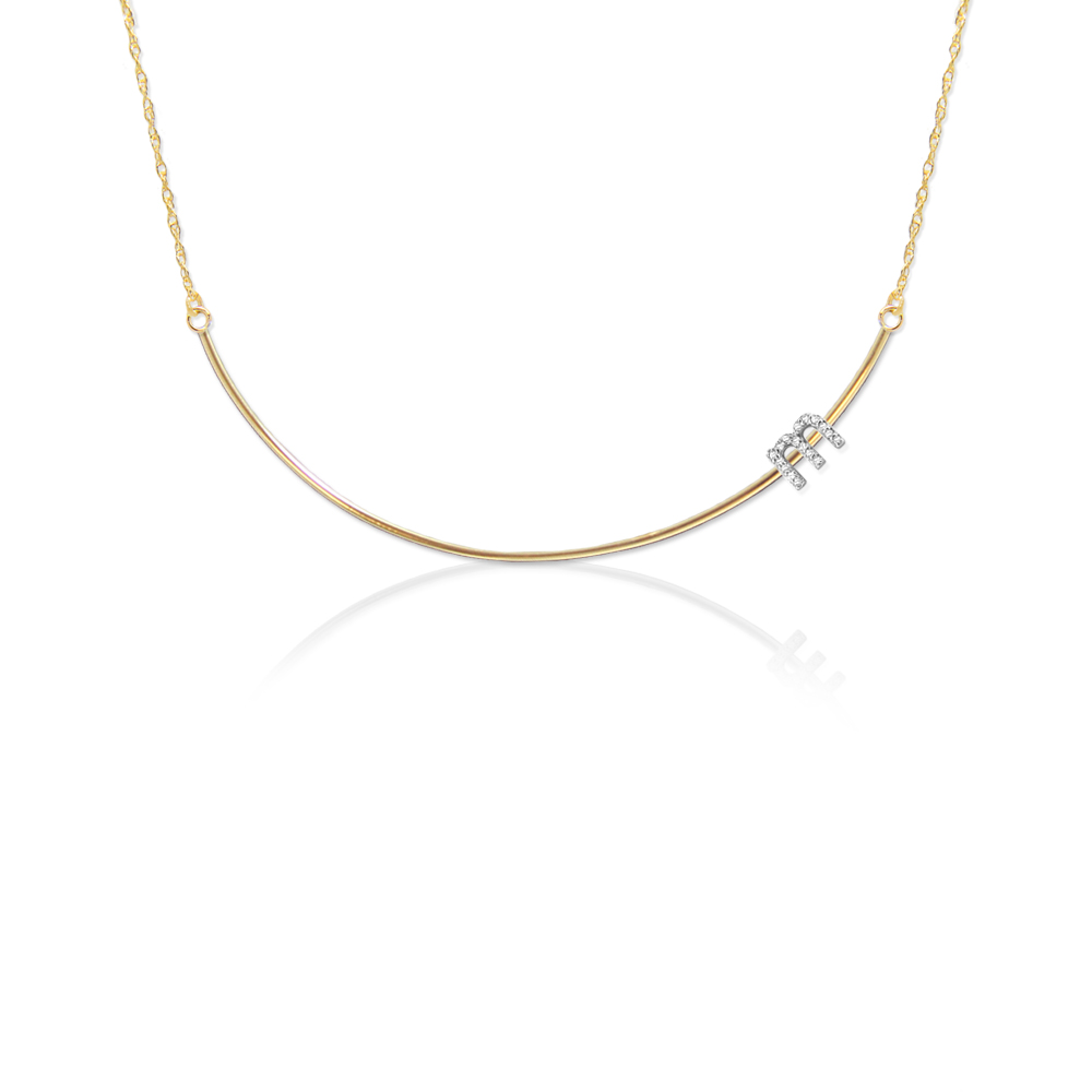 14K Gold Curved Wire Bar with Diamond 
