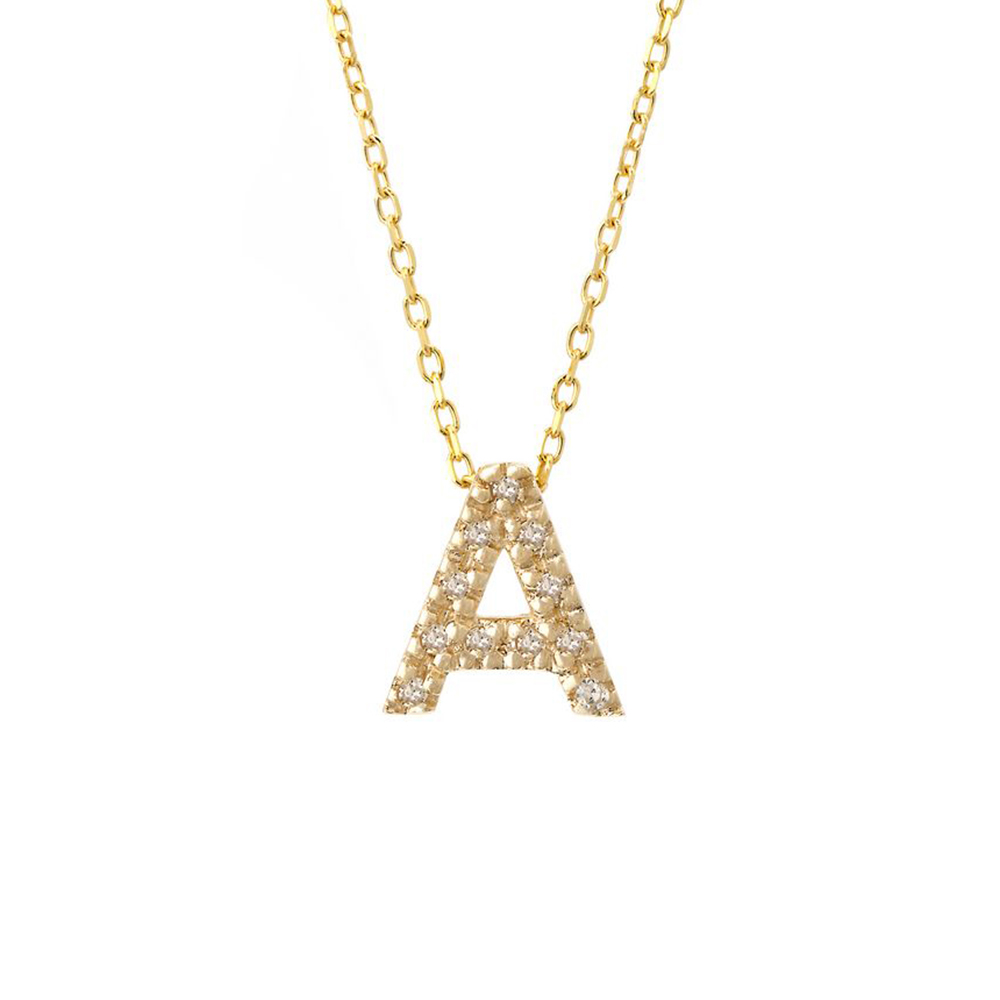Single Block Diamond Initial Necklace 