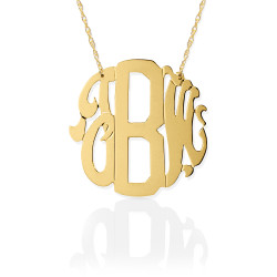 Gold Block & Script Monogram Necklace