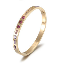 Bangle Bracelet with Pink Tourmaline Baguettes and Round CZ Stones