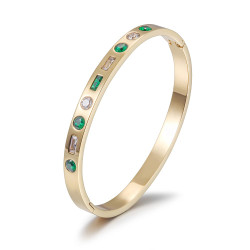 Bangle Bracelet with Emerald Baguettes and Round CZ Stones