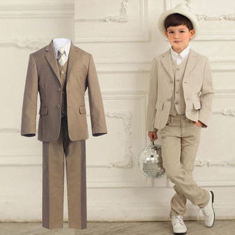 Boy Slim Fit 5-piece Suit, Khaki Beige