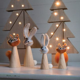 Felt Wood Cone Tabletop Stand, Fox Hare